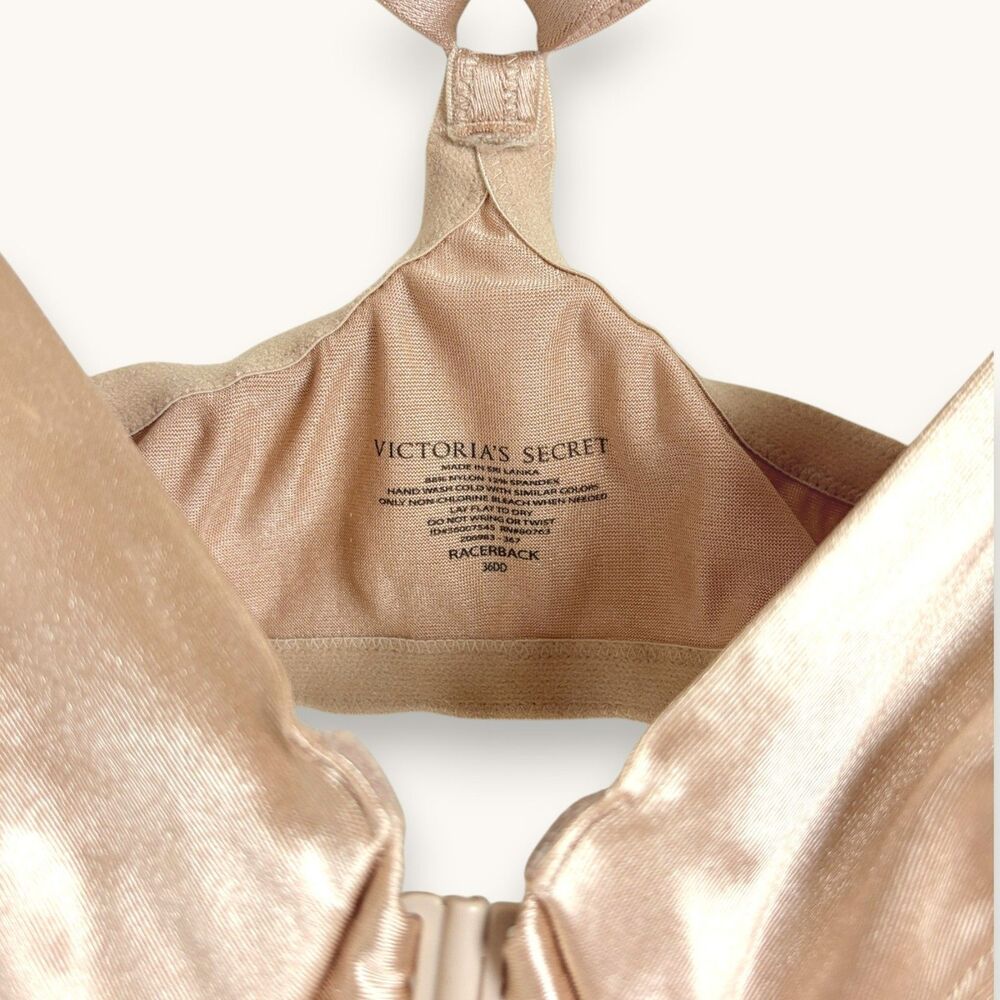 Victoria's Secret Tan Satin Racerback Bra Adjustable Straps Light Padding 36DD - Picture 3 of 5